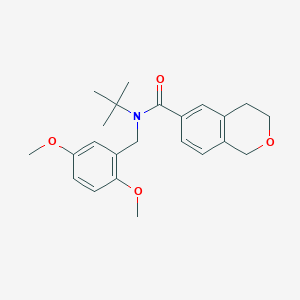 molecular formula C23H29NO4 B7123726 N-tert-butyl-N-[(2,5-dimethoxyphenyl)methyl]-3,4-dihydro-1H-isochromene-6-carboxamide 