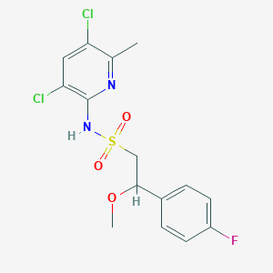 molecular formula C15H15Cl2FN2O3S B7123891 N-(3,5-dichloro-6-methylpyridin-2-yl)-2-(4-fluorophenyl)-2-methoxyethanesulfonamide 