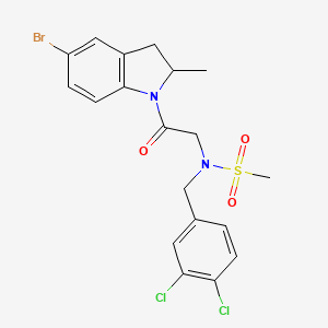 molecular formula C19H19BrCl2N2O3S B7124308 N-[2-(5-bromo-2-methyl-2,3-dihydroindol-1-yl)-2-oxoethyl]-N-[(3,4-dichlorophenyl)methyl]methanesulfonamide 
