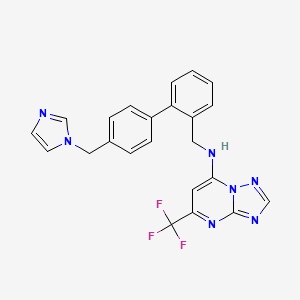 molecular formula C23H18F3N7 B7124422 N-[[2-[4-(imidazol-1-ylmethyl)phenyl]phenyl]methyl]-5-(trifluoromethyl)-[1,2,4]triazolo[1,5-a]pyrimidin-7-amine 