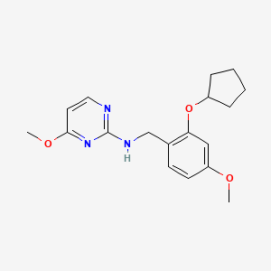 molecular formula C18H23N3O3 B7125234 N-[(2-cyclopentyloxy-4-methoxyphenyl)methyl]-4-methoxypyrimidin-2-amine 