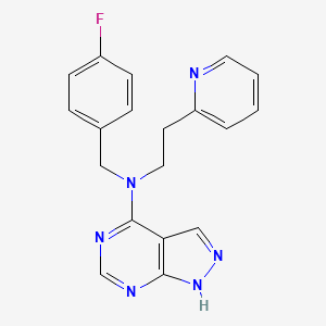 molecular formula C19H17FN6 B7125477 N-[(4-fluorophenyl)methyl]-N-(2-pyridin-2-ylethyl)-1H-pyrazolo[3,4-d]pyrimidin-4-amine 
