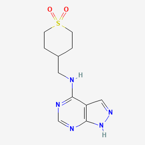 molecular formula C11H15N5O2S B7125544 N-[(1,1-dioxothian-4-yl)methyl]-1H-pyrazolo[3,4-d]pyrimidin-4-amine 