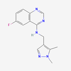 molecular formula C14H14FN5 B7125647 N-[(1,5-dimethylpyrazol-4-yl)methyl]-6-fluoroquinazolin-4-amine 