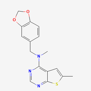 molecular formula C16H15N3O2S B7125695 N-(1,3-benzodioxol-5-ylmethyl)-N,6-dimethylthieno[2,3-d]pyrimidin-4-amine 