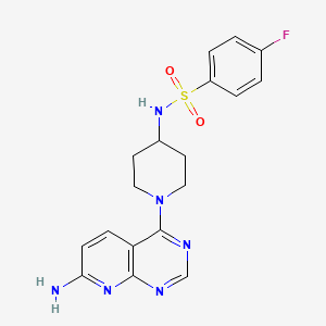 molecular formula C18H19FN6O2S B7125728 N-[1-(7-aminopyrido[2,3-d]pyrimidin-4-yl)piperidin-4-yl]-4-fluorobenzenesulfonamide 