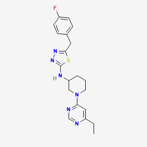 molecular formula C20H23FN6S B7126205 N-[1-(6-ethylpyrimidin-4-yl)piperidin-3-yl]-5-[(4-fluorophenyl)methyl]-1,3,4-thiadiazol-2-amine 