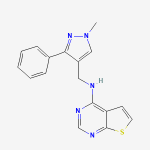 molecular formula C17H15N5S B7126294 N-[(1-methyl-3-phenylpyrazol-4-yl)methyl]thieno[2,3-d]pyrimidin-4-amine 