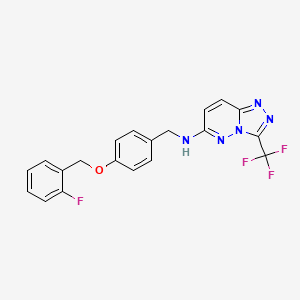 molecular formula C20H15F4N5O B7126457 N-[[4-[(2-fluorophenyl)methoxy]phenyl]methyl]-3-(trifluoromethyl)-[1,2,4]triazolo[4,3-b]pyridazin-6-amine 