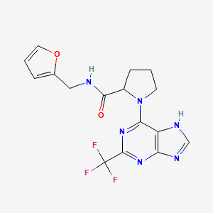 molecular formula C16H15F3N6O2 B7126942 N-(furan-2-ylmethyl)-1-[2-(trifluoromethyl)-7H-purin-6-yl]pyrrolidine-2-carboxamide 