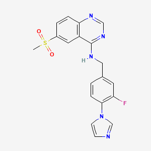 molecular formula C19H16FN5O2S B7126951 N-[(3-fluoro-4-imidazol-1-ylphenyl)methyl]-6-methylsulfonylquinazolin-4-amine 
