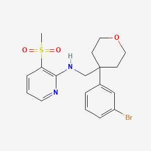 molecular formula C18H21BrN2O3S B7127060 N-[[4-(3-bromophenyl)oxan-4-yl]methyl]-3-methylsulfonylpyridin-2-amine 