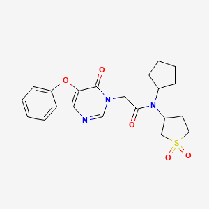 molecular formula C21H23N3O5S B7127610 N-cyclopentyl-N-(1,1-dioxothiolan-3-yl)-2-(4-oxo-[1]benzofuro[3,2-d]pyrimidin-3-yl)acetamide 