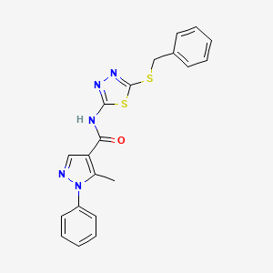 molecular formula C20H17N5OS2 B7127729 N-(5-benzylsulfanyl-1,3,4-thiadiazol-2-yl)-5-methyl-1-phenylpyrazole-4-carboxamide 