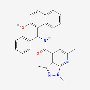 molecular formula C27H24N4O2 B7127988 N-[(2-hydroxynaphthalen-1-yl)-phenylmethyl]-1,3,6-trimethylpyrazolo[3,4-b]pyridine-4-carboxamide 