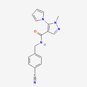 molecular formula C17H15N5O B7128182 N-[(4-cyanophenyl)methyl]-1-methyl-5-pyrrol-1-ylpyrazole-4-carboxamide 