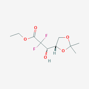 molecular formula C10H16F2O5 B071282 L-erythro-Pentonic acid, 2-deoxy-2,2-difluoro-4,5-O-(1-methylethylidene)-, ethyl ester CAS No. 166376-97-2