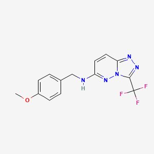 molecular formula C14H12F3N5O B7128333 N-[(4-methoxyphenyl)methyl]-3-(trifluoromethyl)-[1,2,4]triazolo[4,3-b]pyridazin-6-amine 