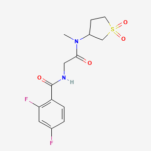 molecular formula C14H16F2N2O4S B7128344 N-[2-[(1,1-dioxothiolan-3-yl)-methylamino]-2-oxoethyl]-2,4-difluorobenzamide 