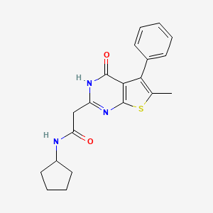molecular formula C20H21N3O2S B7128393 N-cyclopentyl-2-(6-methyl-4-oxo-5-phenyl-3H-thieno[2,3-d]pyrimidin-2-yl)acetamide 