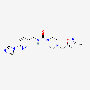 molecular formula C19H23N7O2 B7128590 N-[(6-imidazol-1-ylpyridin-3-yl)methyl]-4-[(3-methyl-1,2-oxazol-5-yl)methyl]piperazine-1-carboxamide 