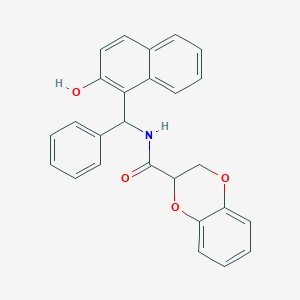 molecular formula C26H21NO4 B7128734 N-[(2-hydroxynaphthalen-1-yl)-phenylmethyl]-2,3-dihydro-1,4-benzodioxine-3-carboxamide 