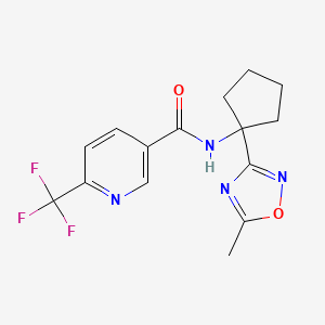 molecular formula C15H15F3N4O2 B7128762 N-[1-(5-methyl-1,2,4-oxadiazol-3-yl)cyclopentyl]-6-(trifluoromethyl)pyridine-3-carboxamide 