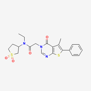 molecular formula C21H23N3O4S2 B7128879 N-(1,1-dioxothiolan-3-yl)-N-ethyl-2-(5-methyl-4-oxo-6-phenylthieno[2,3-d]pyrimidin-3-yl)acetamide 