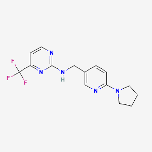 molecular formula C15H16F3N5 B7128917 N-[(6-pyrrolidin-1-ylpyridin-3-yl)methyl]-4-(trifluoromethyl)pyrimidin-2-amine 