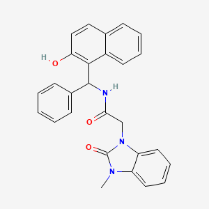 molecular formula C27H23N3O3 B7129240 N-[(2-hydroxynaphthalen-1-yl)-phenylmethyl]-2-(3-methyl-2-oxobenzimidazol-1-yl)acetamide 