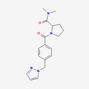 molecular formula C18H22N4O2 B7129262 N,N-dimethyl-1-[4-(pyrazol-1-ylmethyl)benzoyl]pyrrolidine-2-carboxamide 