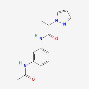 molecular formula C14H16N4O2 B7129282 N-(3-acetamidophenyl)-2-pyrazol-1-ylpropanamide 