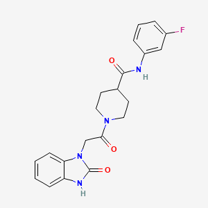molecular formula C21H21FN4O3 B7129414 N-(3-fluorophenyl)-1-[2-(2-oxo-3H-benzimidazol-1-yl)acetyl]piperidine-4-carboxamide 
