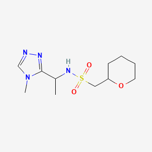 molecular formula C11H20N4O3S B7129529 N-[1-(4-methyl-1,2,4-triazol-3-yl)ethyl]-1-(oxan-2-yl)methanesulfonamide 