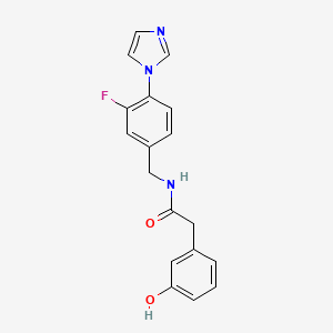 molecular formula C18H16FN3O2 B7129701 N-[(3-fluoro-4-imidazol-1-ylphenyl)methyl]-2-(3-hydroxyphenyl)acetamide 