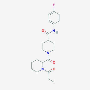 molecular formula C21H28FN3O3 B7129746 N-(4-fluorophenyl)-1-(1-propanoylpiperidine-2-carbonyl)piperidine-4-carboxamide 