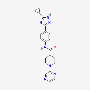 molecular formula C21H23N7O B7129809 N-[4-(5-cyclopropyl-1H-1,2,4-triazol-3-yl)phenyl]-1-pyrazin-2-ylpiperidine-4-carboxamide 