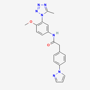 molecular formula C20H19N7O2 B7130023 N-[4-methoxy-3-(5-methyltetrazol-1-yl)phenyl]-2-(4-pyrazol-1-ylphenyl)acetamide 