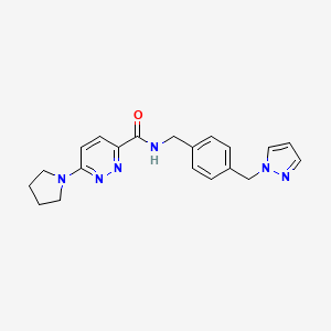 molecular formula C20H22N6O B7130660 N-[[4-(pyrazol-1-ylmethyl)phenyl]methyl]-6-pyrrolidin-1-ylpyridazine-3-carboxamide 