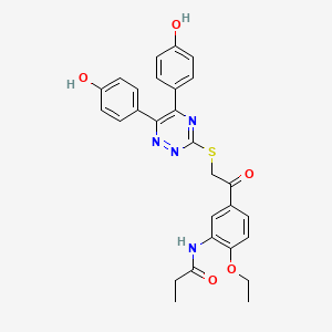 molecular formula C28H26N4O5S B7130884 N-[5-[2-[[5,6-bis(4-hydroxyphenyl)-1,2,4-triazin-3-yl]sulfanyl]acetyl]-2-ethoxyphenyl]propanamide 