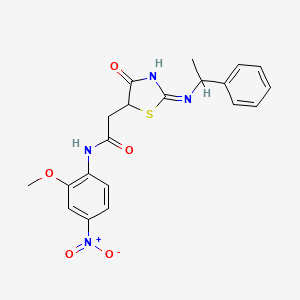 molecular formula C20H20N4O5S B7130947 N-(2-methoxy-4-nitrophenyl)-2-[4-oxo-2-(1-phenylethylimino)-1,3-thiazolidin-5-yl]acetamide 