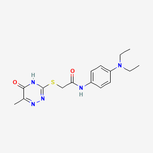 molecular formula C16H21N5O2S B7131035 N-[4-(diethylamino)phenyl]-2-[(5-hydroxy-6-methyl-1,2,4-triazin-3-yl)thio]acetamide 