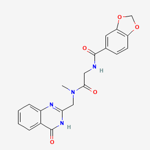 molecular formula C20H18N4O5 B7131228 N-[2-[methyl-[(4-oxo-3H-quinazolin-2-yl)methyl]amino]-2-oxoethyl]-1,3-benzodioxole-5-carboxamide 