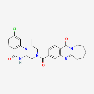 molecular formula C26H26ClN5O3 B7131316 N-[(7-chloro-4-oxo-3H-quinazolin-2-yl)methyl]-12-oxo-N-propyl-7,8,9,10-tetrahydro-6H-azepino[2,1-b]quinazoline-3-carboxamide 