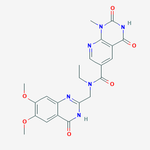 molecular formula C22H22N6O6 B7131512 N-[(6,7-dimethoxy-4-oxo-3H-quinazolin-2-yl)methyl]-N-ethyl-1-methyl-2,4-dioxopyrido[2,3-d]pyrimidine-6-carboxamide 