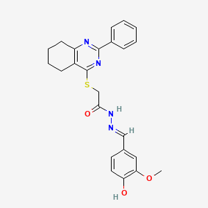 molecular formula C24H24N4O3S B7131526 N'-[(1E)-(4-hydroxy-3-methoxyphenyl)methylene]-2-[(2-phenyl-5,6,7,8-tetrahydroquinazolin-4-yl)thio]acetohydrazide 