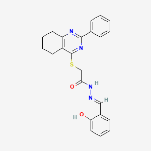 molecular formula C23H22N4O2S B7131531 N'-[(1E)-(2-hydroxyphenyl)methylene]-2-[(2-phenyl-5,6,7,8-tetrahydroquinazolin-4-yl)thio]acetohydrazide 