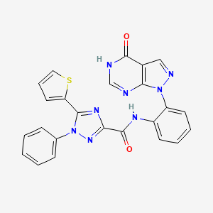 molecular formula C24H16N8O2S B7131715 N-[2-(4-oxo-5H-pyrazolo[3,4-d]pyrimidin-1-yl)phenyl]-1-phenyl-5-thiophen-2-yl-1,2,4-triazole-3-carboxamide 