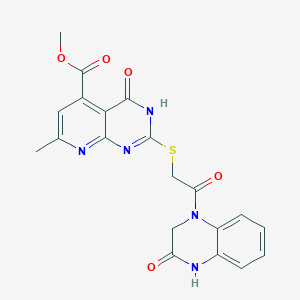molecular formula C20H17N5O5S B7131835 methyl 7-methyl-4-oxo-2-[2-oxo-2-(3-oxo-2,4-dihydroquinoxalin-1-yl)ethyl]sulfanyl-3H-pyrido[2,3-d]pyrimidine-5-carboxylate 