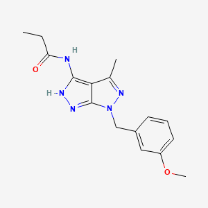 molecular formula C16H19N5O2 B7132124 N-[6-[(3-methoxyphenyl)methyl]-4-methyl-2H-pyrazolo[3,4-c]pyrazol-3-yl]propanamide 